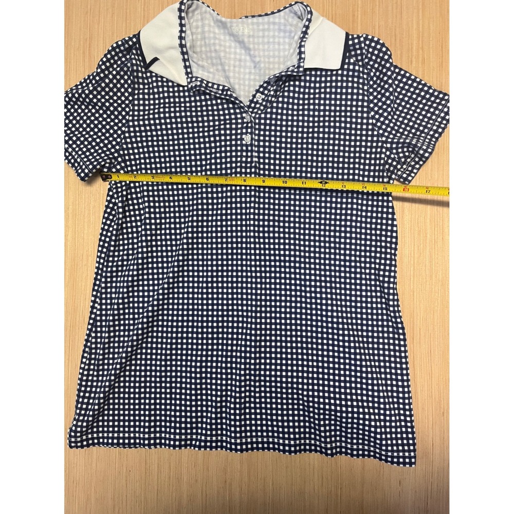Lands End Womens Navy Blue Gingham Supima Cotton Short Sleeve Polo Shirt Small - Picture 5 of 7